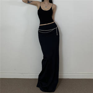 Jupe longue marron taille haute pour femme avec fente arrière, coupe ajustée, style minimaliste, décontractée, élégante pour le bureau, automne-hiver - Product Image 5