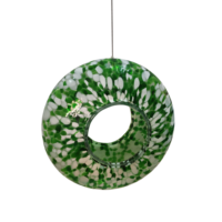 Mangeoire à oiseaux en verre soufflé à la main, style donut, bleu foncé, en verre artistique, suspendue, pour la décoration de jardin