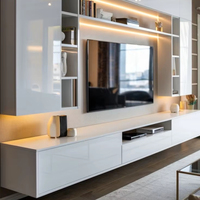 Console TV flottante de luxe nouveau meuble multimédia mural en bois blanc conçu pour le salon salle à manger avec unité TV LED