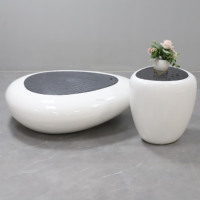 Table à manger ovale moderne en fibre de verre blanche avec plateau en verre trempé, hauteur réglable, extensible, pour hôtel et usage domestique