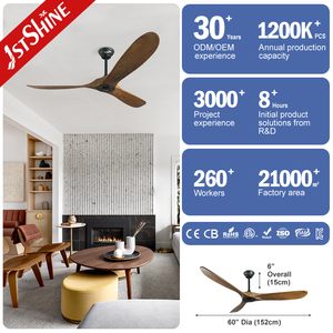 1stshine Ventilateur de Plafond Basse quantité minimale de commande Wifi Fonction OEM Lame en Bois 60 Pouces Fantaisie Ventilateur de Plafond Grossistes - Product Image 3