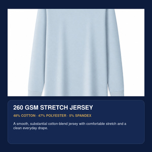 Vente en gros de t-shirts à manches longues pour hommes, couleur unie, col rond, 260 g, coton, polyester, élasthanne, tissu <span class=keywords><strong>Mamba</strong></span>, OEM personnalisé - Product Image 4