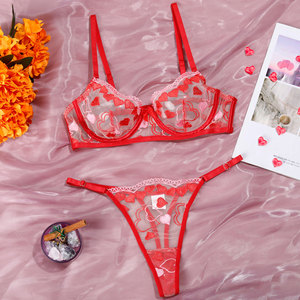 Set di Lingerie <span class=keywords><strong>Sexy</strong></span> SMOOTH per Donne, <span class=keywords><strong>Intimo</strong></span> Non Tessuto con Ricamo a Cuore, Schiena Scoperta, Rosso, per San Valentino - Product Image 6