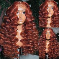 Perruques en cheveux humains HD Lace sans colle, ondulées, couleur brun roux cuivré foncé, avec nœuds invisibles