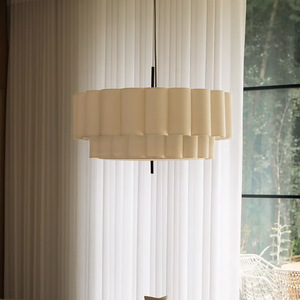 Lustre rond de couleur crème, lumière LED E27, pour salon, chambre à coucher, hôtel, café - Product Image 3