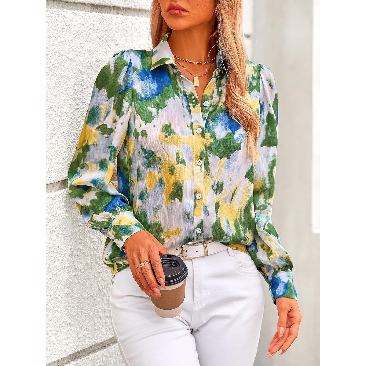 Women's Elegant 3/4 Sleeve Tunic Top - Floral Mesh Layered Blouse, Loose Fit Tunic For Casual Or Dressy Wear - View #5