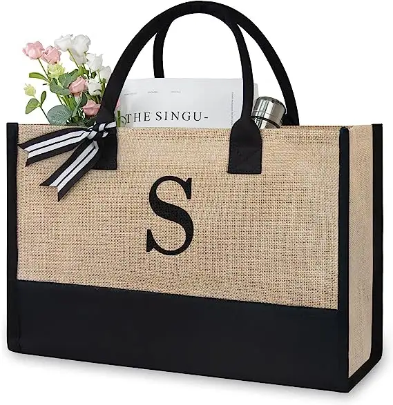 Özel baskılı Logo ile sıcak satış büyük kapasiteli çuval bezi jüt alışveriş çantası