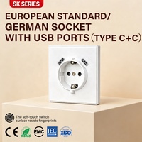 Prise murale allemande avec 2 ports USB-C, moderne, élégante, étanche, pour la maison et l'hôtel