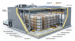 Structure en acier pour portique industriel, bâtiment <span class=keywords><strong>de</strong></span> chambre froide avec panneaux isolants PIR pour la logistique des légumes - Product Image 6