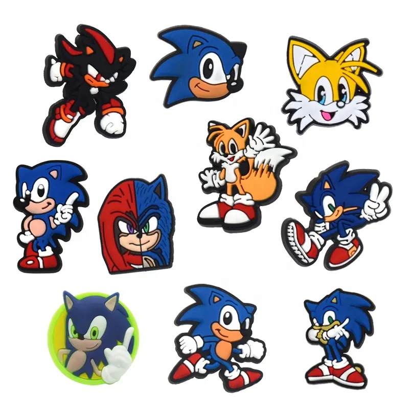 PVC มาใหม่น่ารักการ์ตูนสไตล์ Sonic ออกแบบรองเท้าอะไหล่และอุปกรณ์เสริมขายส่งที่กําหนดเองสําหรับรองเท้าอุดตัน Charms