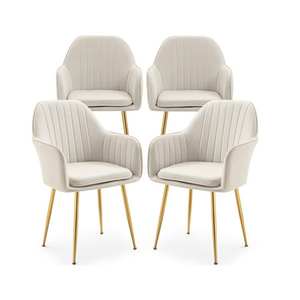 <span class=keywords><strong>Fauteuil</strong></span> Confortable Moderne avec Pieds en Métal Doré Chaise d'Appoint en Velours <span class=keywords><strong>Beige</strong></span> pour Maison Salon Chaise de Salle à Manger avec Coussin - Product Image 1