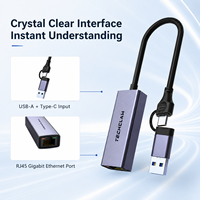 Adaptador USB 3.0 Tipo C Gigabit Ethernet 2 en 1, Tarjeta de Red USB-A RJ45 Lan, Adaptador Ethernet USB-C de 1000Mbps para Computadora Portátil