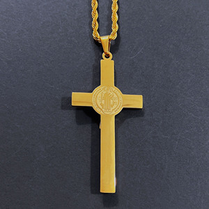 성 베네딕트 십자가 펜던트 목걸이 80mm 스테인리스 스틸 18k 금 십자가 목걸이 기독교 장신구 - Product Image 4