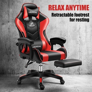<span class=keywords><strong>Chaise</strong></span> de jeu ergonomique en cuir PU avec LED RGB, inclinable, massage, pivotement à 360 degrés, vérin à gaz à 2 positions - Noir <span class=keywords><strong>Rouge</strong></span> - Product Image 4