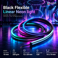 Bande LED néon flexible en silicone noir 12x20mm, éclairage latéral à 120 degrés pour profilés aluminium commerciaux et décoration intérieure