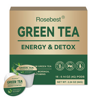 Capsules de thé fonctionnelles recyclables sans sucre à marque privée pour Keurig, poudre de thé vert Matcha Moringa, dosettes K-Cup pour l'énergie et la détox
