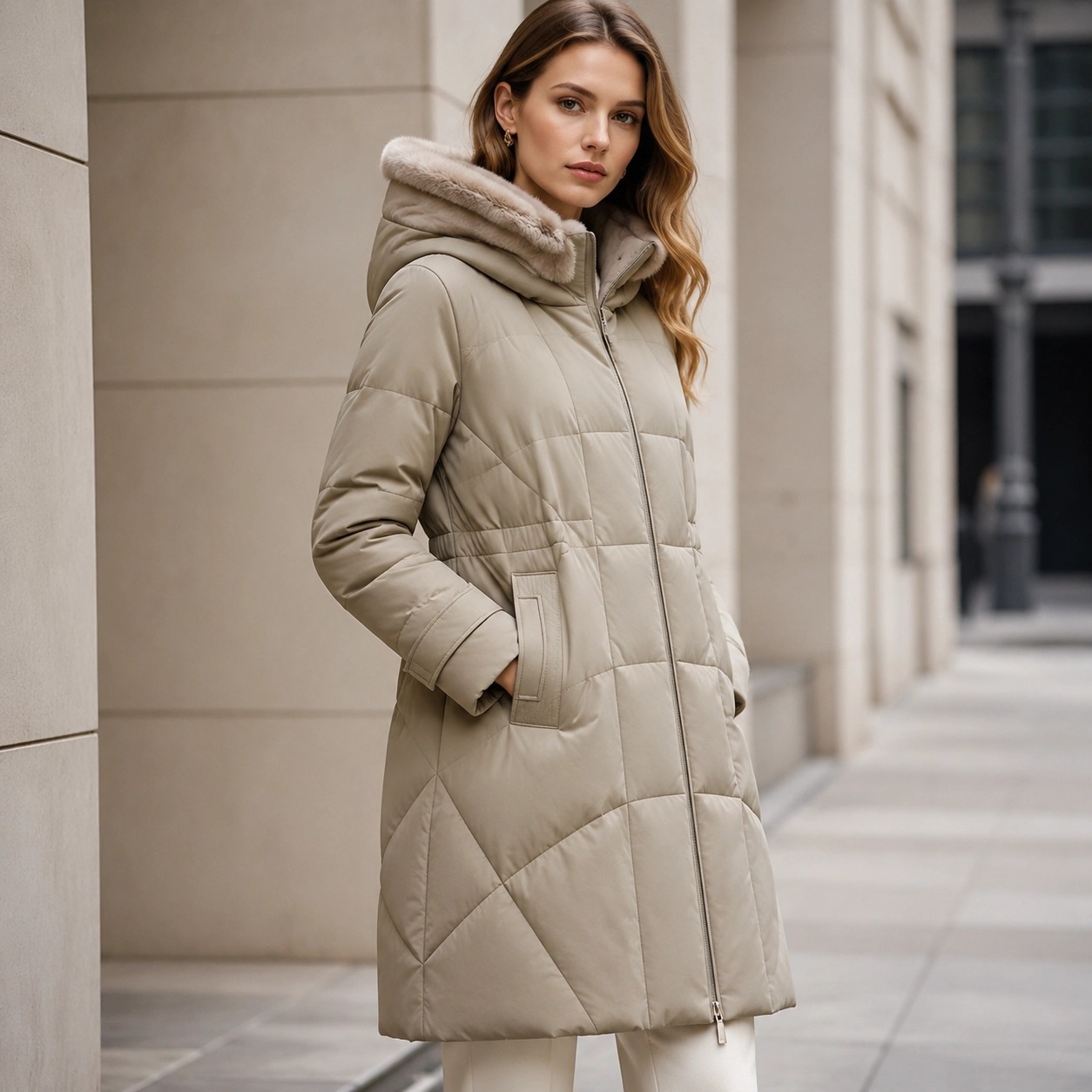 Power Punch Women's Hooded Leather Down Coat, Long Waist Cinching Puffer Jacket