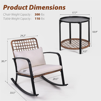 Ensemble bistrot de jardin en rotin tressé avec chaises à bascule, table d'appoint et coussins moelleux pour l'extérieur – Vente en gros
