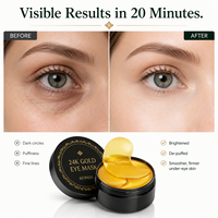 Nouveauté Masque hydrogel en or 24 carats pour les yeux Feuille de collagène à l'acide hyloronique organique 30 paires de masques pour le sommeil