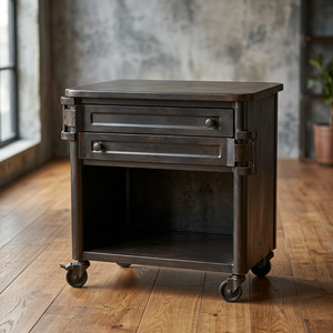 Industrial <b>Vintage</b> Iron Metal Bedside <b>Cabinet</b> with Drawer Antique Design for Home Furniture Apartment and <b>Bathroom</b> Storage - Product Image 2