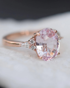2.75 CT Blush Pink Oval Cut Moissanite Three Stone Prong Setting Women's Engagement Rose Gold Signet <b>Ring</b> Anniversary Elegant - Product Image 1