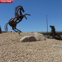 Sculpture de cheval au galop en acier corten YOUFINE, art métallique d'extérieur pour parc, jardin, monument