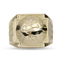 Stilvoller Vintage-Ring im Eisenbahn-Stil mit Welt-Totem-Motiv, 14K vergoldet, ideal für den Alltag