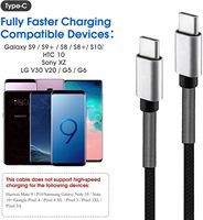 Cargador Usb Cable RTS 60W 3A 6ft Tipo-C Carga rápida USB C a USB C Cargador rápido para Samsung Galaxy