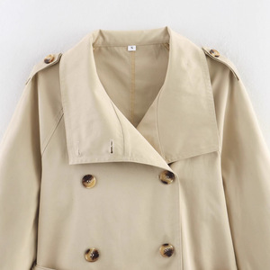 <span class=keywords><strong>Trench</strong></span> <span class=keywords><strong>court</strong></span> <span class=keywords><strong>femme</strong></span> printemps Chic polyvalent avec fermeture à double boutonnage et ceinture pour motos veste <span class=keywords><strong>kaki</strong></span> - Product Image 4