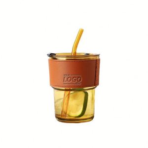 Custom Insulated Tumbler Glass Mug with Straw & Lid, Thicken Walls & Protective Sleeve, Ideal for Iced Drinks - Product Image 1