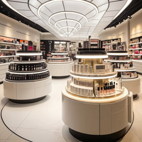 Vitrine de présentation cosmétique ronde personnalisée avec éclairage LED, présentoir multi-niveaux pour magasin de beauté, kiosque