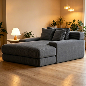 Chaise longue modulaire en velours côtelé de qualité supérieure, siège profond, canapé paresseux Cloud avec mousse haute densité pour salon et appartement - Product Image 1