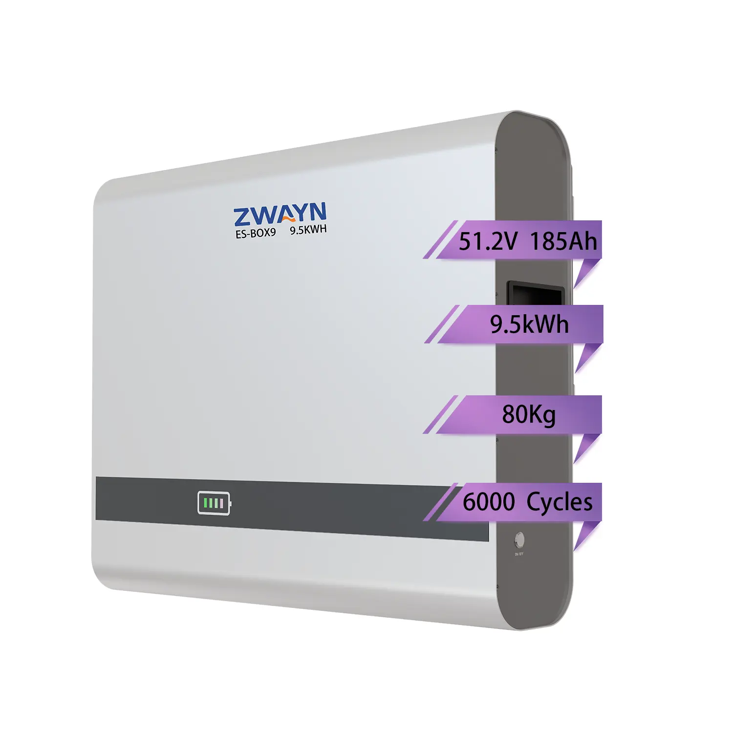 Zwayn 9.5Kwh duvara monte pil ev enerjisi şarjlı piller Lifepo4 10Kwh Powerwall ev lityum demir fosfat pil