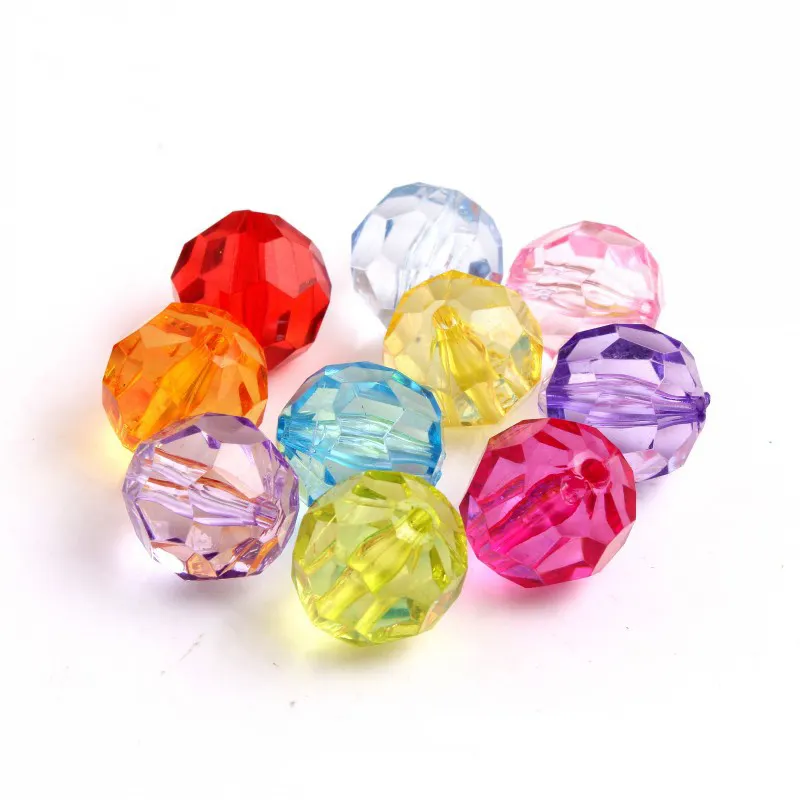 Plastic Transparent Round Facet Beads Acrylic Clear Disco Chunky Facet Beads For Jewelry Making Kids Necklace Decoration