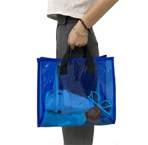 Toptan yaz büyük alışveriş çantası kadın muti-renkler şeffaf vinil plaj bayanlar su geçirmez şeffaf PVC bez çantalar