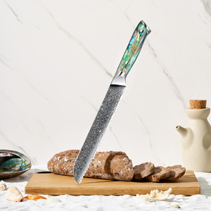 <span class=keywords><strong>Coltello</strong></span> da <span class=keywords><strong>Pane</strong></span> Professionale da 8 Pollici con Lama Seghettata in Acciaio Damasco a 67 Strati e Manico in Resina di Abalone - Product Image 1