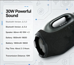 Haut-parleur portable XTRMM4 pour extérieur, subwoofer 30W, Bluetooth 5.3, interconnexion TWS, radio FM, carte TF, AUX, transmission de signal stable - Product Image 2