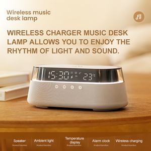 Nouvelle Enceinte Stéréo HiFi avec Grande Plaque de Charge, Lumière Chaude, Chargeur Sans Fil 15W et Horloge Musicale - Product Image 2