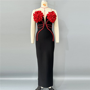 Vestido Largo Negro de Alta Calidad con Hombros Descubiertos y Cuello Halter para Fiesta, Liso, Ajustado y Transpirable para Mujer - Product Image 1