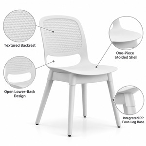 Silla de Comedor Moderna Blanca de Plástico con Respaldo de Malla, Ligera y Apilable, para Restaurante o Cafetería, Envío en EE. UU. - Product Image 4
