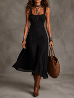 Robe Cami Chic et Confortable pour Femme Grande Taille, Couleur Unie, avec Taille Découverte et Liens au Dos – Idéale pour l'Été