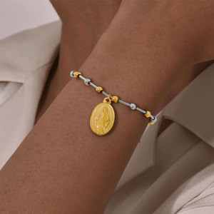 Religious 316L Stainless Steel 14k 18k Gold Plated Catholic Bead Bracelets With Charms Rosary Virgin Mary Bracelet for Women <b>Men</b> - Product Image 3