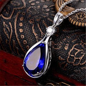 Meilong Teardrop Pendant Necklace Blue Crystal Zinc Alloy Claw Setting Women's Gift Jewelry - Product Image 4