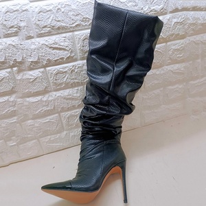Botas de Piel de Serpiente para Mujer, Tacón de Aguja, Botas Altas Negras hasta la Rodilla, Estilo Casual, Botas Sexys de Tacón Alto para Dama, Caña Plegada, Talla 43 - Product Image 6