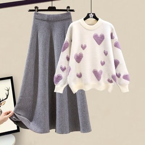 Conjunto de mujer éxito de ventas al por mayor, suéter con cuello redondo y diseño de patrón de amor, vestido elegante, Bonito traje de dos piezas de manga larga - Product Image 6