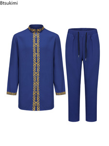 Nouveaux ensembles de costumes de style africain Kaftan pour hommes, ensemble 2 pièces, chemises et pantalons brodés, costumes traditionnels de luxe pour hommes - Product Image 2