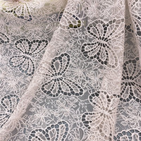 Tissu en dentelle polyester imitation coton avec broderie laser 3D motif grand papillon et sequins fantaisie pour robes de mariée