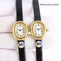 Jam Tangan Wanita Mewah Ukuran Kecil Berbahan Baja Tahan Karat Emas dengan Casing Oval, Kristal Safir, Jarum Penunjuk, Tahan Air, Mesin Quartz, dan Tali Kulit Sapi
