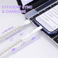 66W 2 en 1 Multi USB vers USB C Câble de charge rapide 3.3FT Cute Beaded Phone Charger Charger Cord Pearl USB Type C