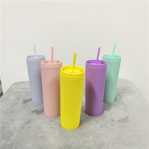 Cadeau de demoiselle d'honneur USA couleurs pastel 19oz 20oz couleur mate double paroi en plastique acrylique gobelet maigre tasses en plastique tasse avec paille - Product Image 6